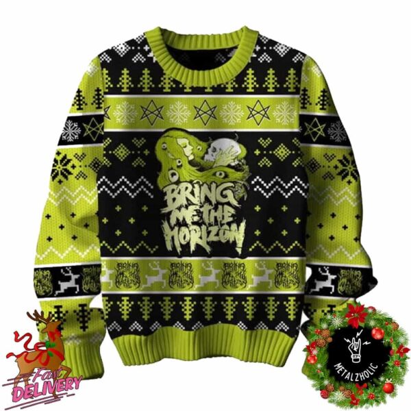 Bring Me The Horizon Green Pattern Holiday Gift 2024 Xmas For Men And Women Ugly Sweater