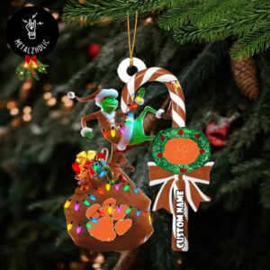 Clemson Tigers NCAA Custom Name Grinch Candy Cane Tree Decorations Christmas 2024 Ornament