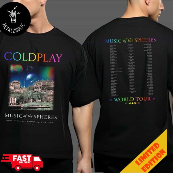 Coldplay Sydney Australia Accor Stadium November 2024 Tour Music Of The Spheres With Tour Dates On Back Two Sides T-Shirt