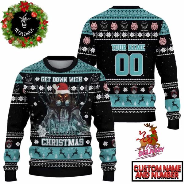 Custom Name And Number Get Down With Christmas Disturbed For Men And Women Xmas Gift Ugly Sweater