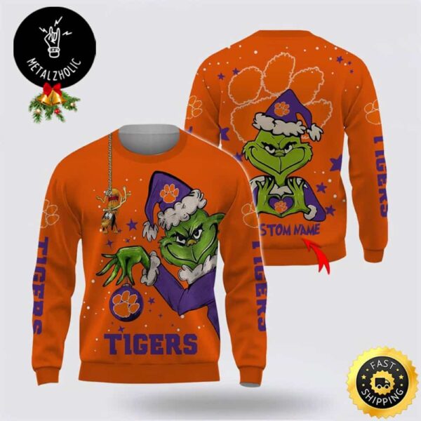 Custom Name Grinch Stole The Clemson Tigers NCAA Ornament Funny Christmas Gift Ugly Sweater