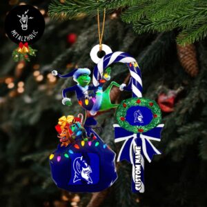 Duke Blue Devils NCAA Custom Name Grinch Candy Cane Tree Decorations Christmas 2024 Ornament