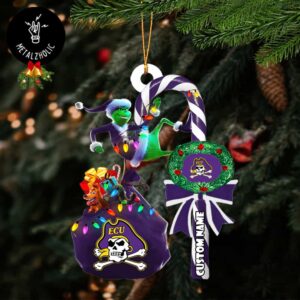 ECU Pirates NCAA Custom Name Grinch Candy Cane Tree Decorations Christmas 2024 Ornament