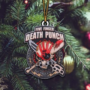 Five Finger Death Punch Official Lincensed Mascot Skull With Knucklehead A Bloody Baseball Bat And Serrated Blade Christmas Tree Decorations Ornament