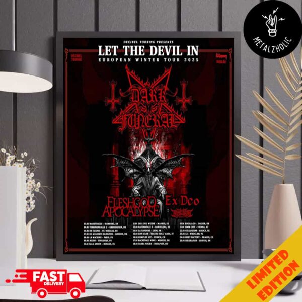 Fleshgod Apocalypse Decibel Touring Presents Let The Devil In European Winter Tour 2025 Tour Dates Poster Canvas