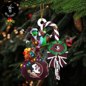 Florida State Seminoles NCAA Custom Name Grinch Candy Cane Tree Decorations Christmas 2024 Ornament