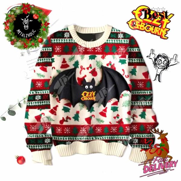 Funny Bat Ozzy Osbourne Holiday Gift For Fans Christmas Ugly Sweater