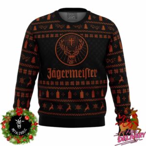 Jagermeister Orange Pattern Christmas Gift For Family Ugly Sweater