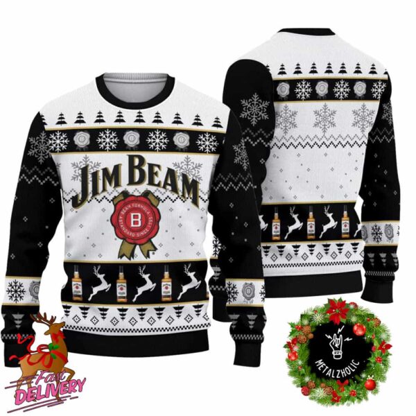 Jim Beam Since 1795 Black And White Snowflake And Christmas Pattern Xmas Gift For Beer Lovers Ugly Sweater