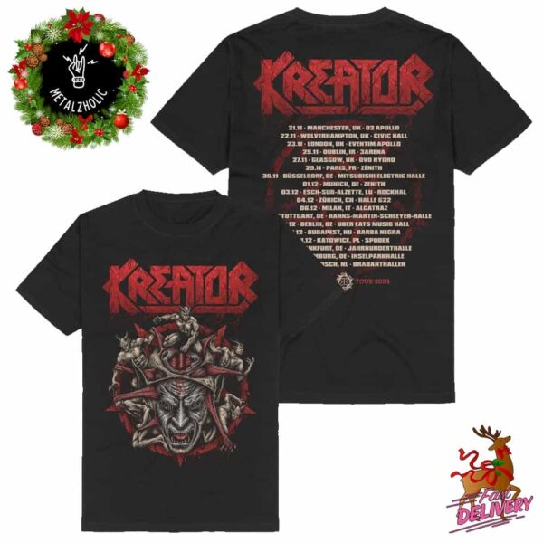 Kreator Band Exclusive European Tour Dates 2024 Pentagram New Merchandise Two Sides T-Shirt