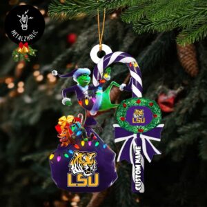 LSU Tigers NCAA Custom Name Grinch Candy Cane Tree Decorations Christmas 2024 Ornament