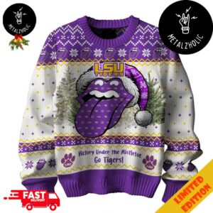 LSU Tigers Victory Under The Mistletoe x The Rolling Stones Logo Christmas Gift 2024 Ugly Sweater