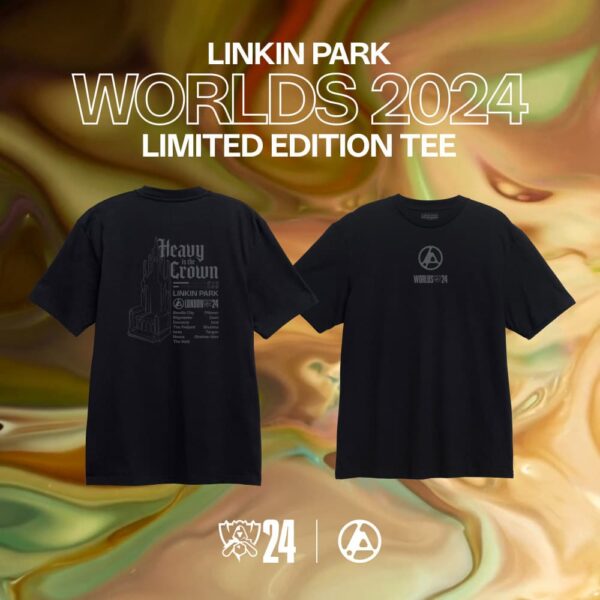 Limited Edition League of Legends World Championship T1 Team Worlds 2024 London Tee Heavy Is The Crown x Linkin Park Two Sides T-Shirt