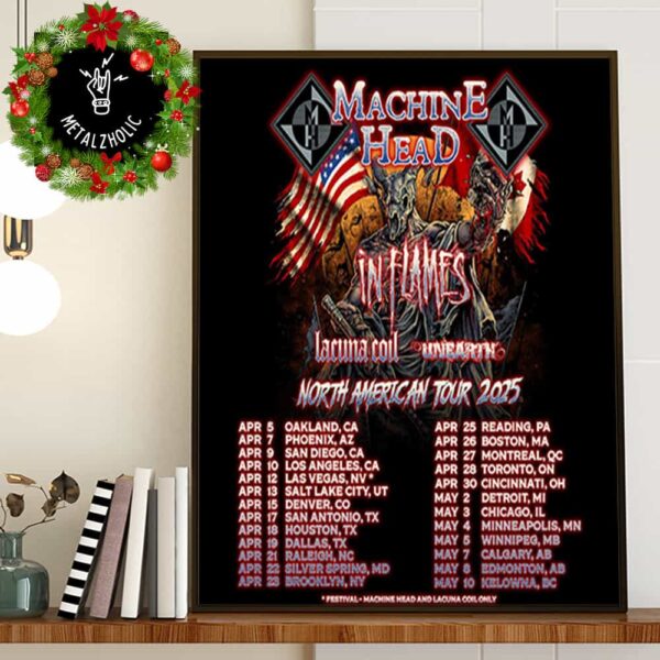 Machine Head With In Flames x Lacuna Coil x Unearth North American Tour 2025 Poster Tour Dates Festival Poster Canvas