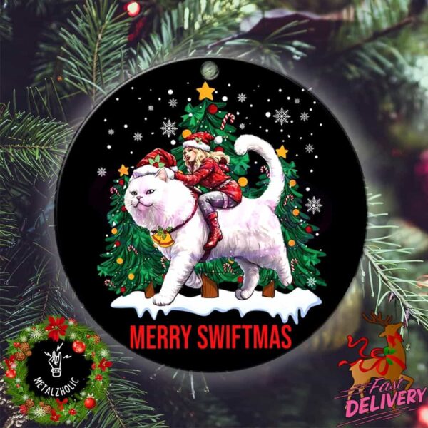 Merry Swiftmas Cat Version Funny Taylor Swift Santa Hat Christmas Pine Tree Xmas Holiday Gift Tree Decorations Ornament