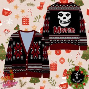 Misfits Skull Logo Chirstmas Gifts 2024 Xmas For Family And Friends Ugly Cardigan Sweater