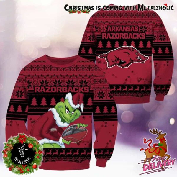 NCAA Arkansas Razorbacks x Grinch Stole The Christmas Holiday Gift For Fans Ugly Sweater