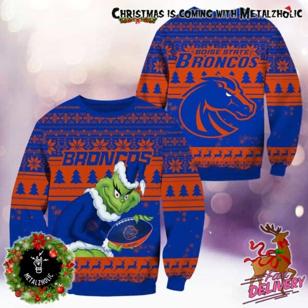 NCAA Boise State Broncos x Grinch Stole The Christmas Holiday Gift For Fans Ugly Sweater