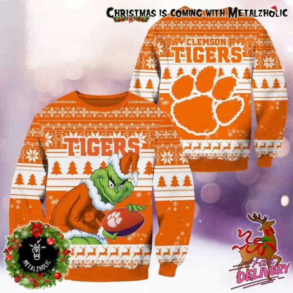 NCAA Clemson Tigers x Grinch Stole The Christmas Holiday Gift For Fans Ugly Sweater