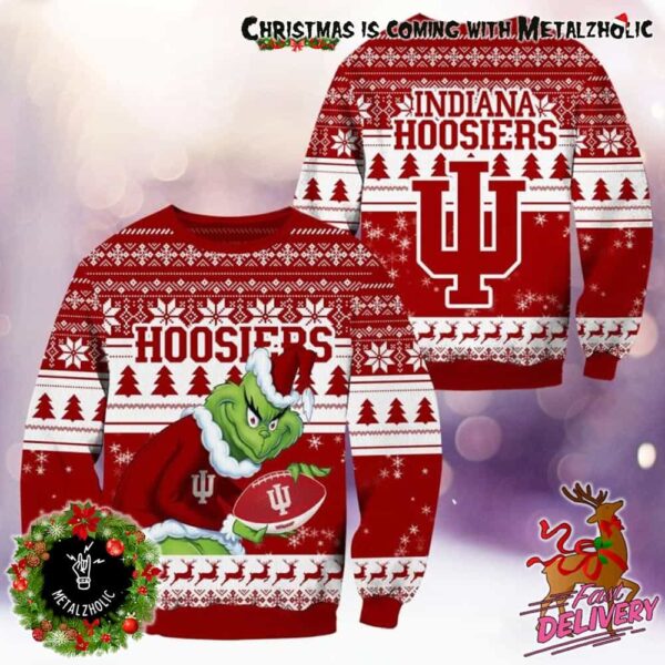 NCAA Indiana Hoosiers x Grinch Stole The Christmas Holiday Gift For Fans Ugly Sweater