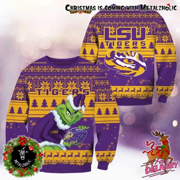 NCAA LSU Tigers x Grinch Stole The Christmas Holiday Gift For Fans Ugly Sweater