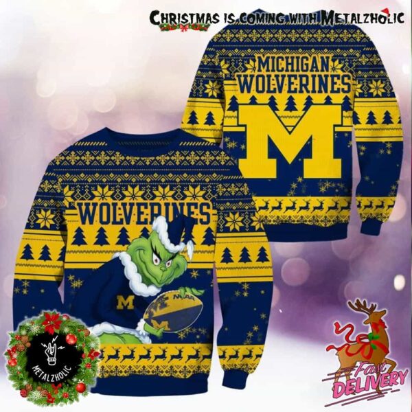 NCAA Michigan Wolverines x Grinch Stole The Christmas Holiday Gift For Fans Ugly Sweater