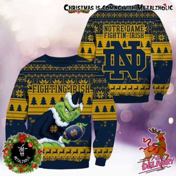 NCAA Notre Dame Fighting Irish x Grinch Stole The Christmas Holiday Gift For Fans Ugly Sweater