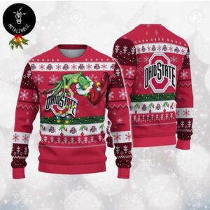 NCAA Ohio State Buckeyes Merry Christmas Grinch Hand Funny Xmas Ugly Sweater