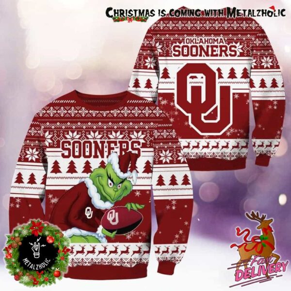 NCAA Oklahoma Sooners x Grinch Stole The Christmas Holiday Gift For Fans Ugly Sweater