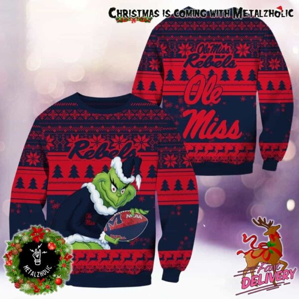 NCAA Ole Miss Rebels x Grinch Stole The Christmas Holiday Gift For Fans Ugly Sweater