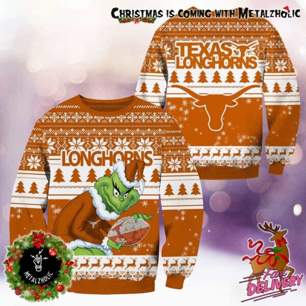 NCAA Texas Longhorns x Grinch Stole The Christmas Holiday Gift For Fans Ugly Sweater