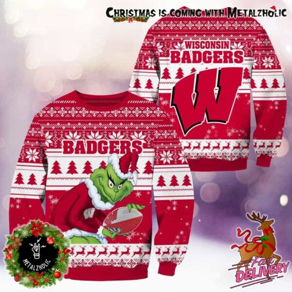 NCAA Wisconsin Badgers x Grinch Stole The Christmas Holiday Gift For Fans Ugly Sweater