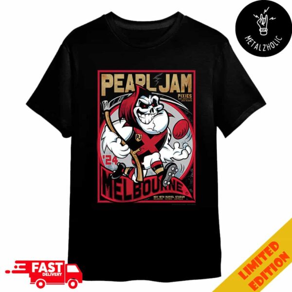 Pearl Jam Merch Event Poster For Show At Night 2 Marvel Stadium Australia Nov 18th 2024 Dark Matter Tour At Melbourne Pop-Up Shop By Rhys Cooper Merchandise T-Shirt