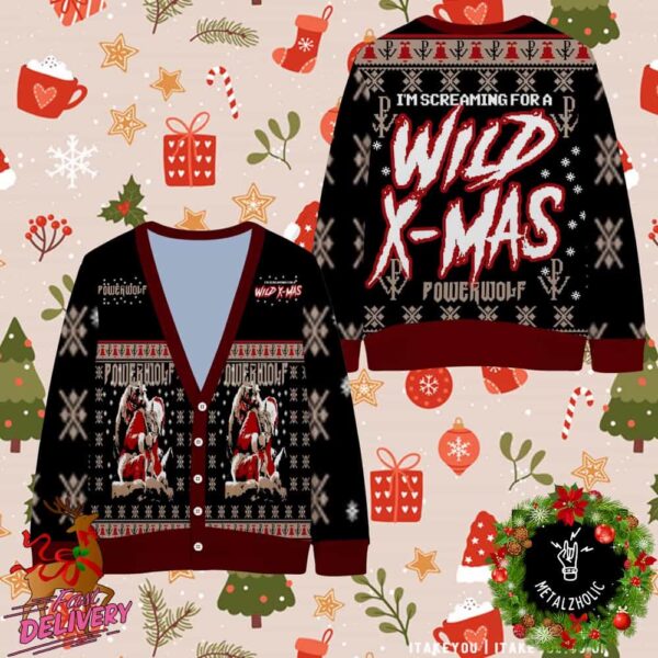 Powerwolf I’m Screaming For Wild X-Mas Christmas Gifts Heavy Metal 2024 Ugly Christmas Cardigan Sweater