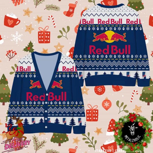 Red Bull Energy Drink Knitted Ugly Christmas Cardigan Sweater