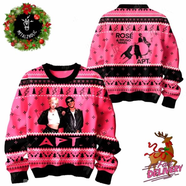 Rose And Bruno Mars APT New Song Funny Holiday Gift For Lovers Christmas Gift Ugly Sweater