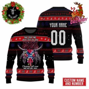 Take Your Time Don’t Live Too Fast Christmas Will Come And They Will Pass Lynyrd Skynyrd Custom Name And Number Ugly Sweater