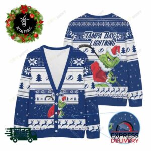 Tampa Bay Lightning NHL x Grinch Stole Christmas Funny Knitted Cardigan Sweater For Men And Women