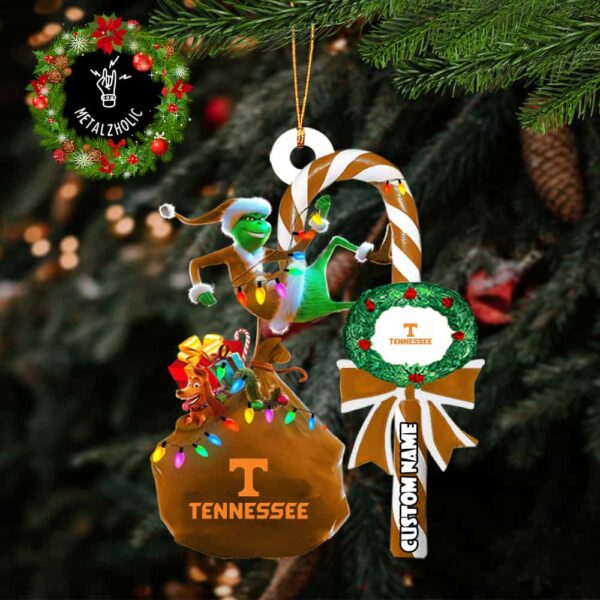 Tennessee Volunteers NCAA Custom Name Grinch Candy Cane Tree Decorations Christmas 2024 Ornament