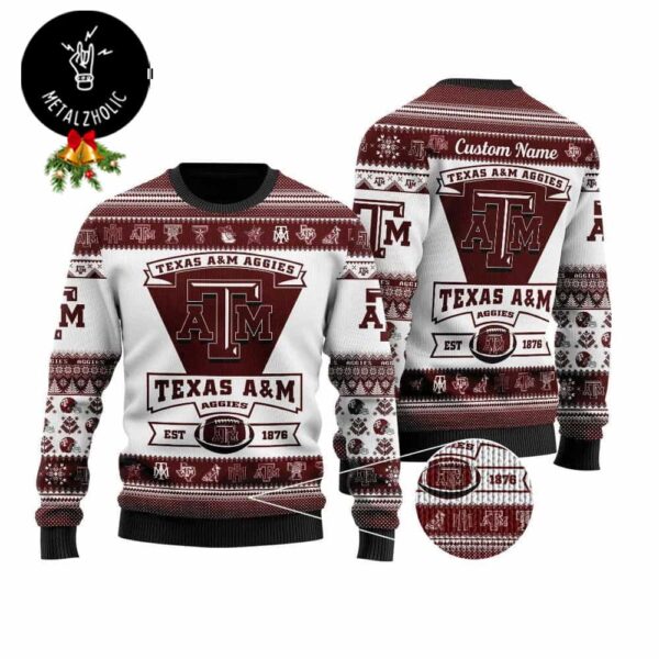 Texas AM Aggies NCAA Christmas Gift Football Team Logo Custom Name And Number Ugly Sweater