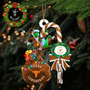 Texas Longhorns NCAA Custom Name Grinch Candy Cane Tree Decorations Christmas 2024 Ornament