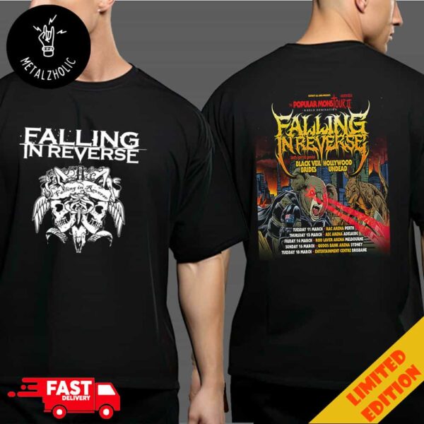 The Popular Monstour II World Domination Falling In Reverse’s With Black Veil Brides And Hollywood Undead Poster Tour Dates At Australia 2025 Two Sides T-Shirt Merchandise