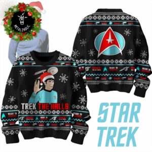 Trek The Halls Space The Final Frontier Ready To Discover Albert Condition Red Star Trek Mr Spock Hand Sigh Holiday Gift Ugly Sweater