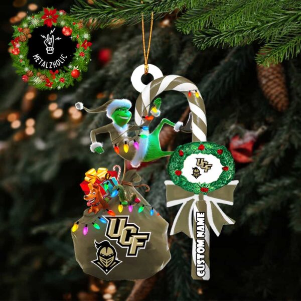 UCF Knights NCAA Custom Name Grinch Candy Cane Tree Decorations Christmas 2024 Ornament