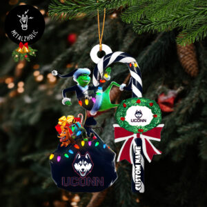 UConn Huskies NCAA Custom Name Grinch Candy Cane Tree Decorations Christmas 2024 Ornament