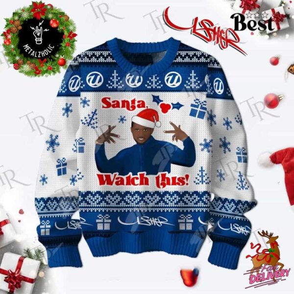 Usher Funny Santa Watch This Holiday Gift Ugly Sweater