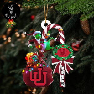 Utah Utes NCAA Custom Name Grinch Candy Cane Tree Decorations Christmas 2024 Ornament