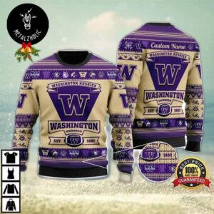 Washington Huskies NCAA Est 1861 Custom Name For Fans Christmas Gift Ugly Sweater