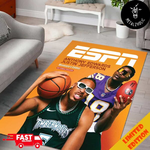 Anthony Edwards And Justin Jefferson Reimagined Version Of The Iconic Randy Moss And Kevin Garnett Photo ESPN Cover Story Of Minnesota’s Coldest Home Decor Rug Carpet