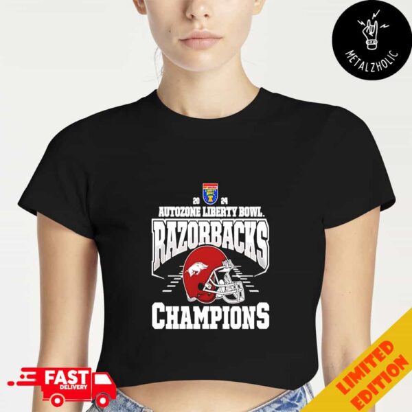 Arkansas Razorbacks 2024 Autozone Liberty Bowl Champions Helmet NCAAF Bowl Games 2024-2025 Cropped T-Shirt